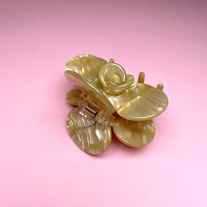Half Flower Hair Clip - Golden/Yellow Marble