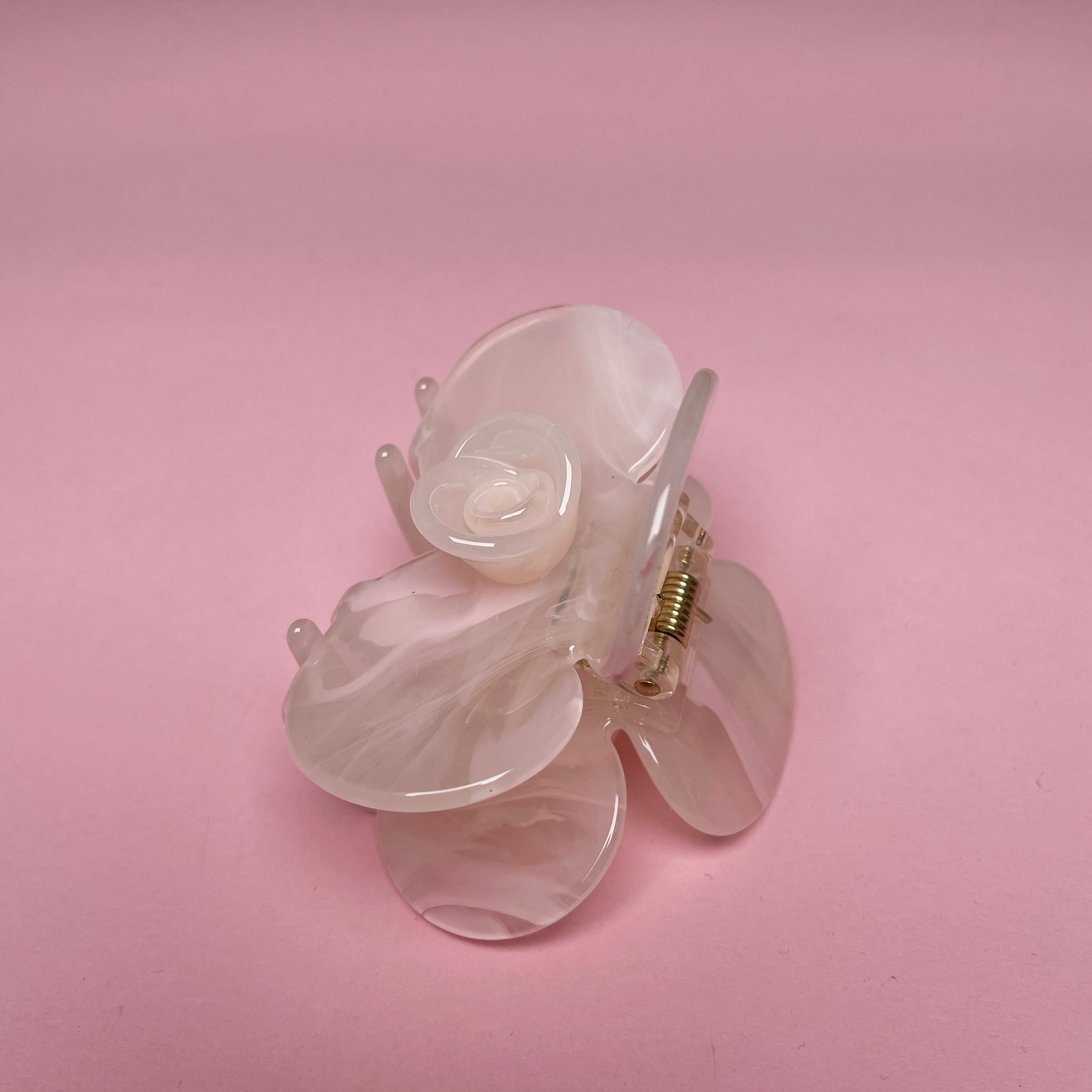 Half Flower Hair Clip - Transparent Baby Pink