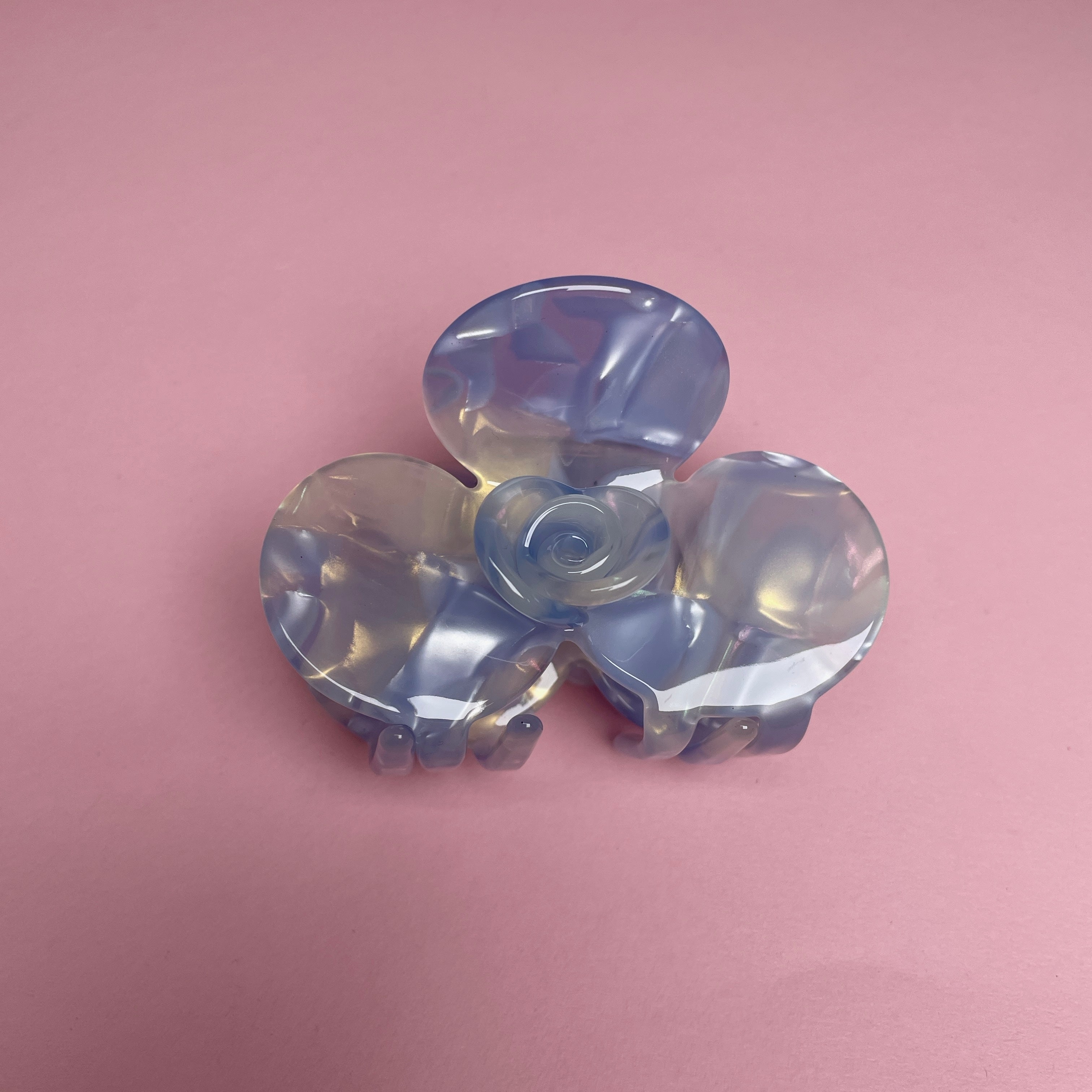 Half Flower Hair Clip - Baby Blue Marble