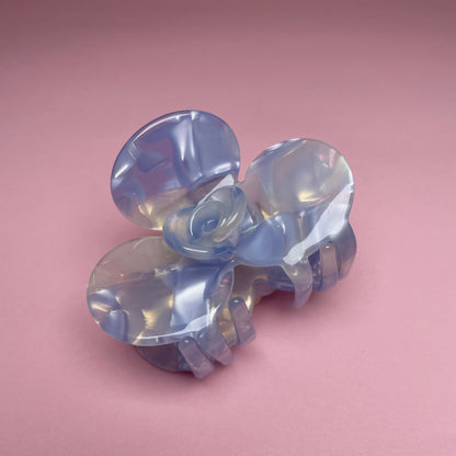 Half Flower Hair Clip - Baby Blue Marble