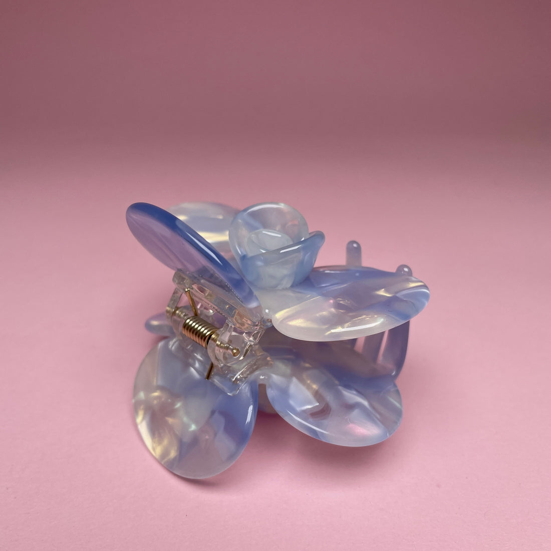 Half Flower Hair Clip - Baby Blue Marble