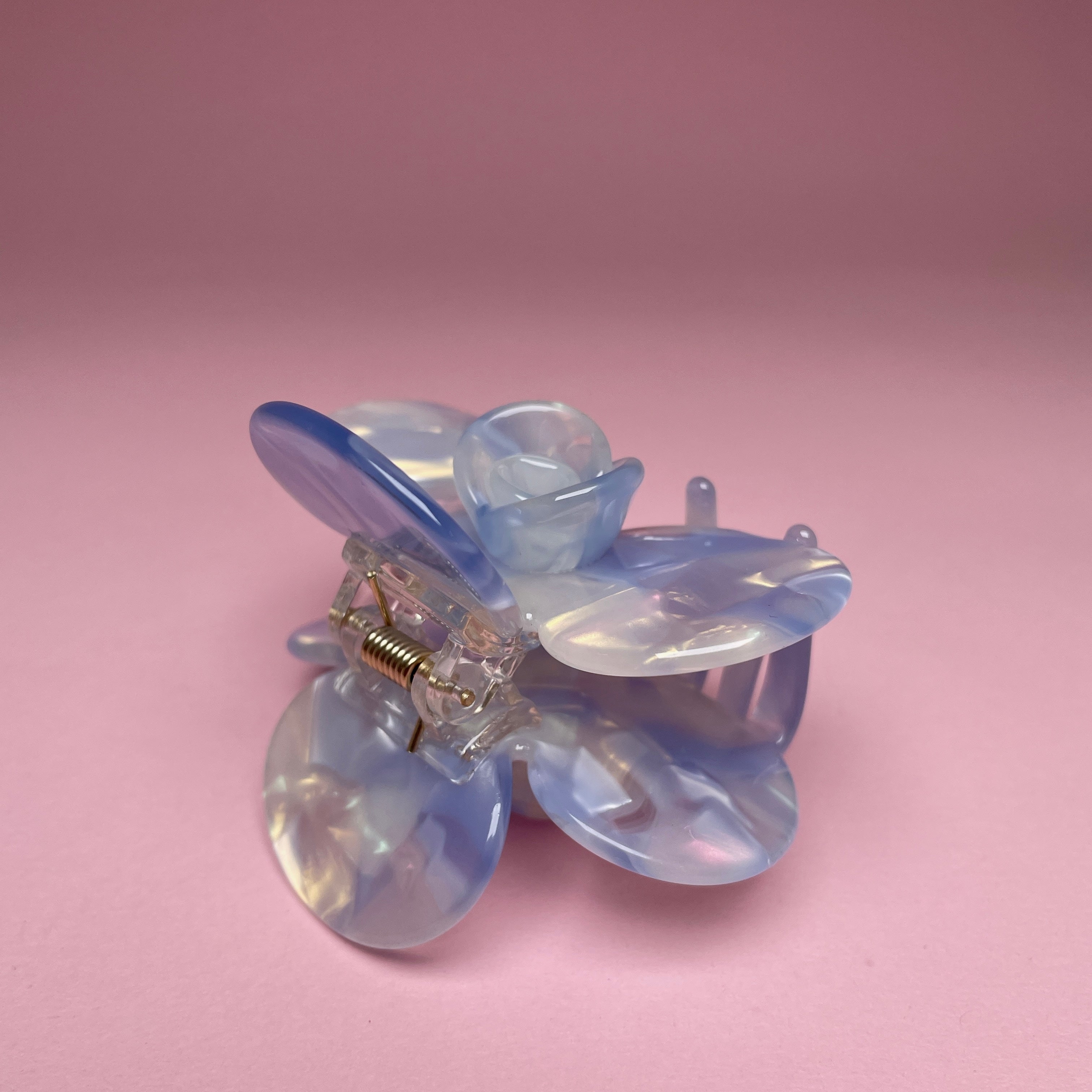 Half Flower Hair Clip - Baby Blue Marble