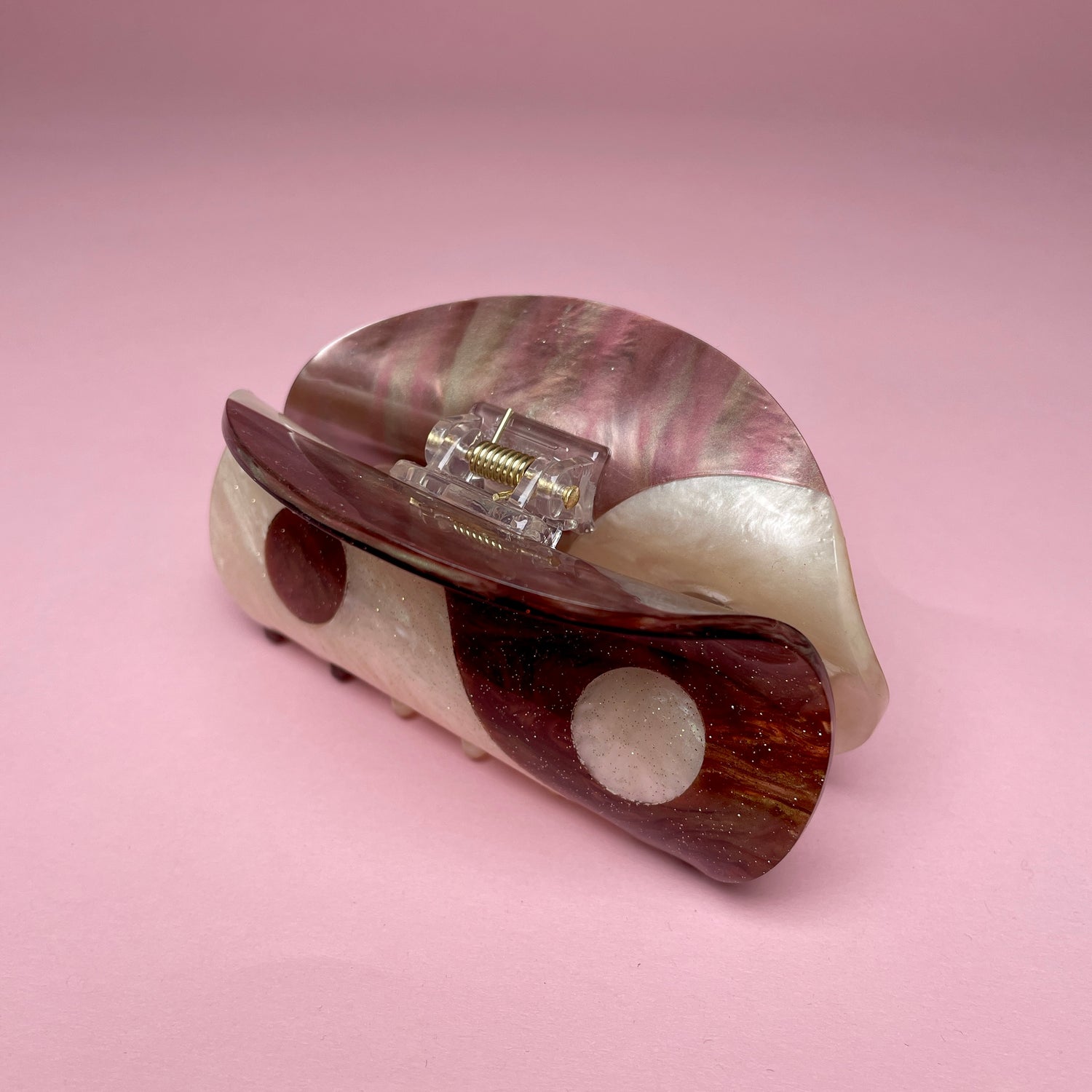 Yin Yang Hair Clip - Brown/White Shimmer