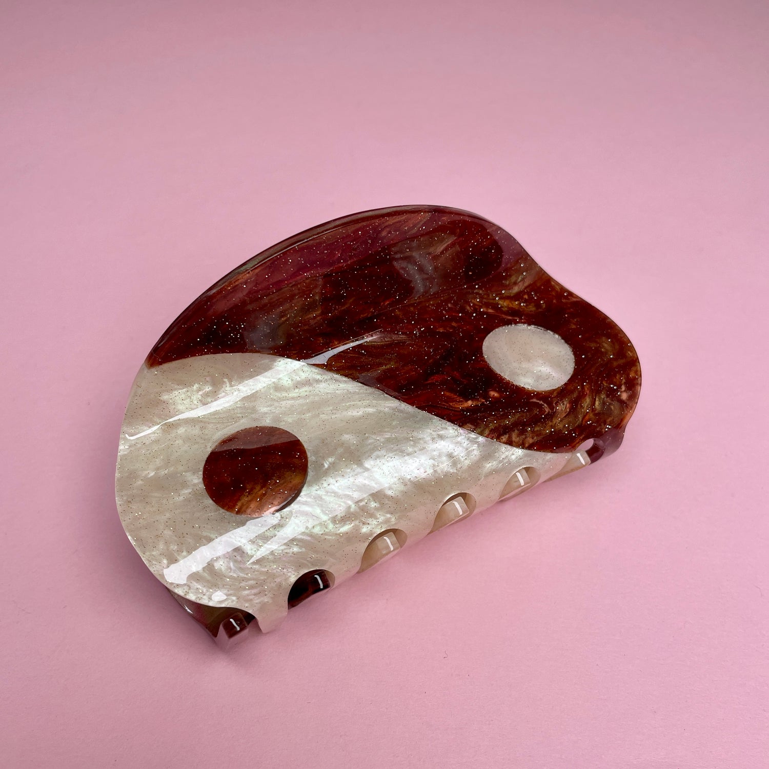 Yin Yang Hair Clip - Brown/White Shimmer