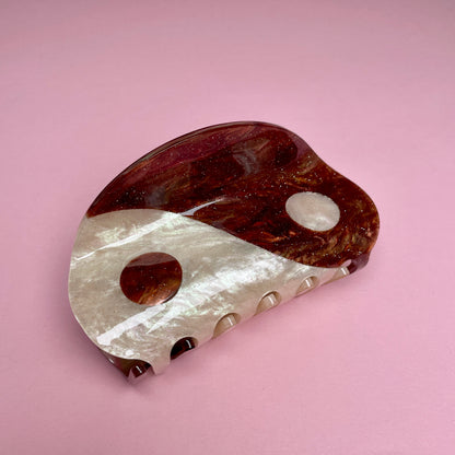 Yin Yang Hair Clip - Brown/White Shimmer