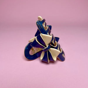 Hair Clip with 2 Bows - Blue/Cream