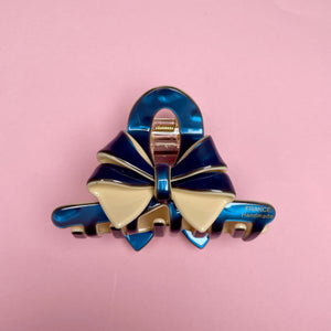 Hair Clip with 2 Bows - Blue/Cream