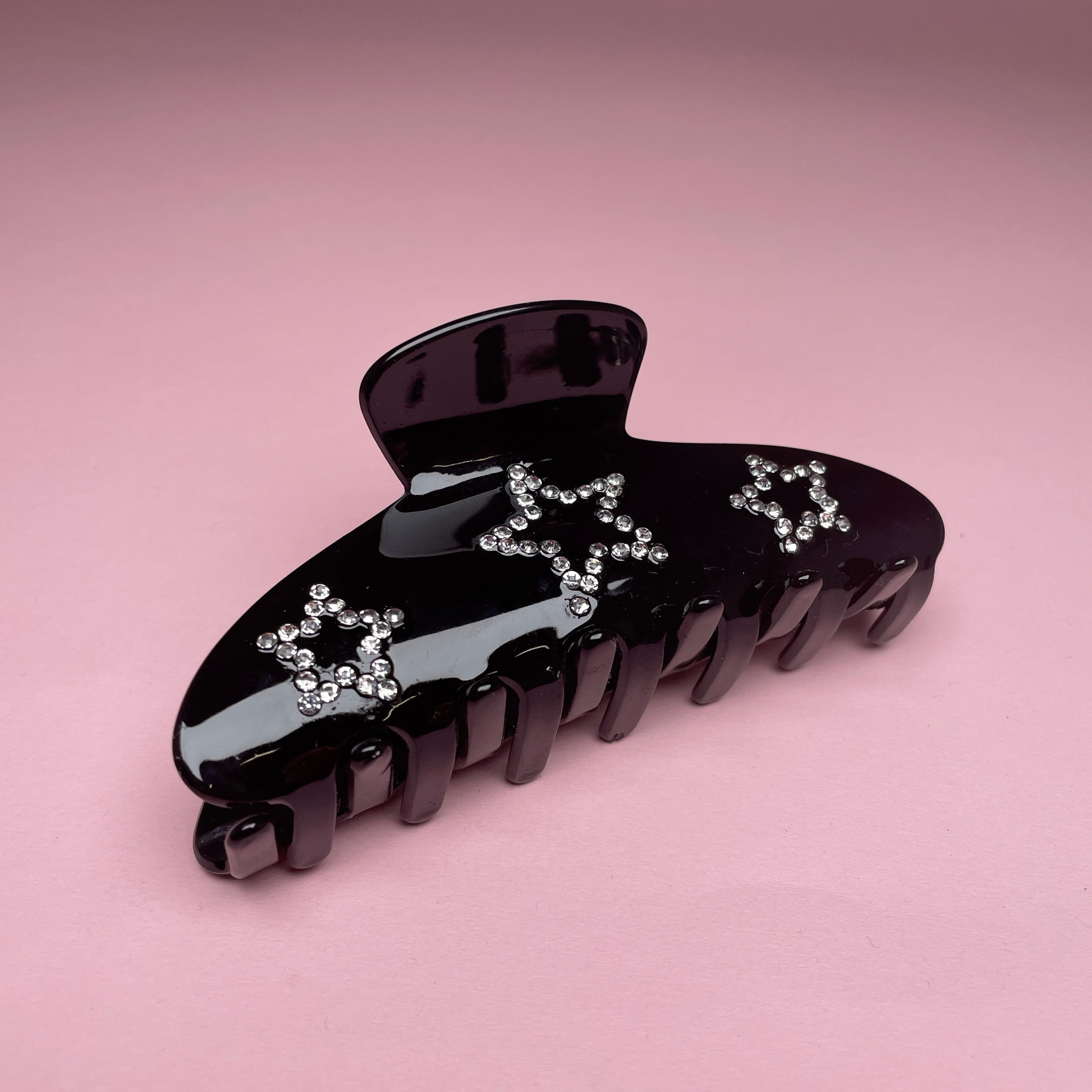 Hair Clip With Stars - Black/Rhinestone