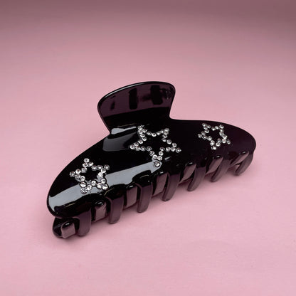 Hair Clip With Stars - Black/Rhinestone
