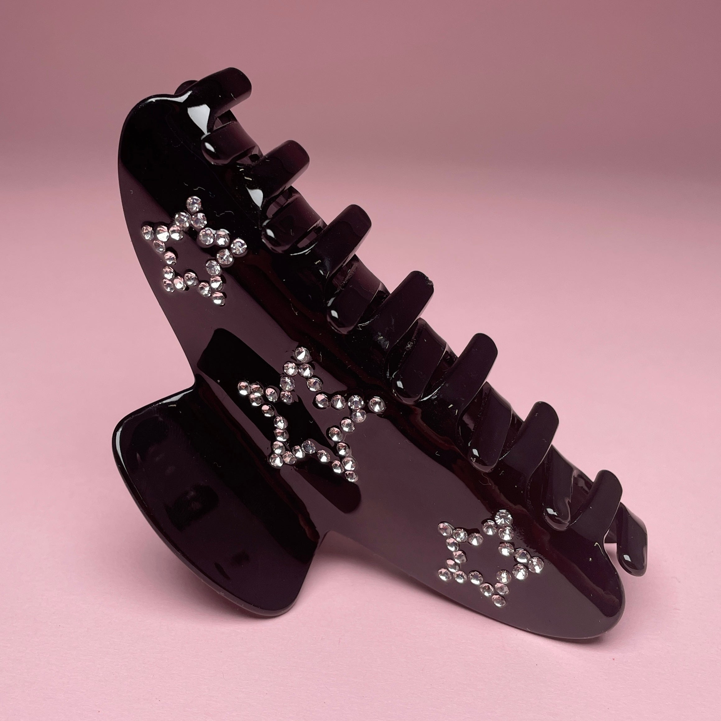 Hair Clip With Stars - Black/Rhinestone