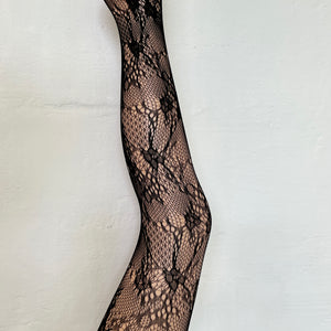 Rose Fishnet Tights - Black