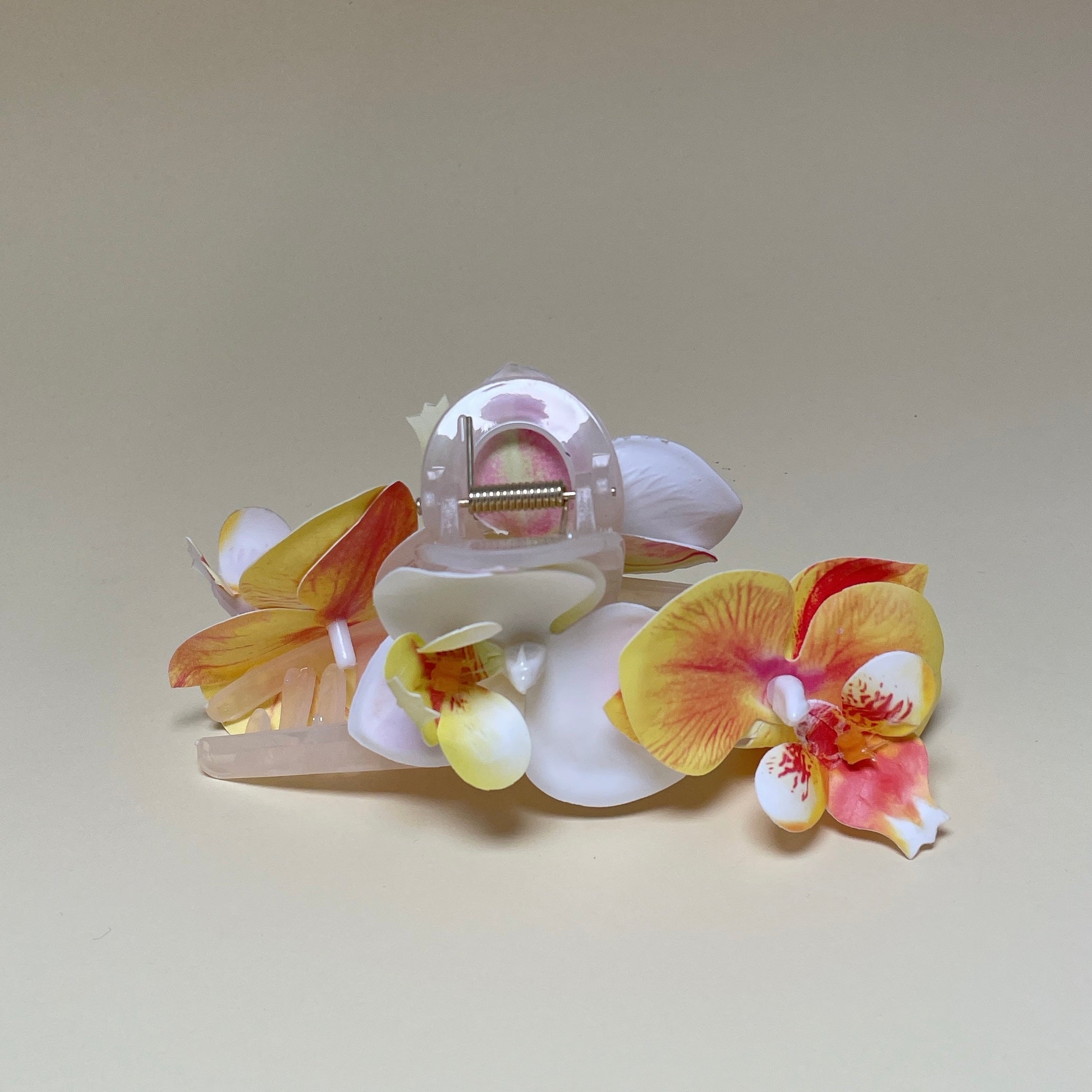 Orchid hairclip - Orange/White