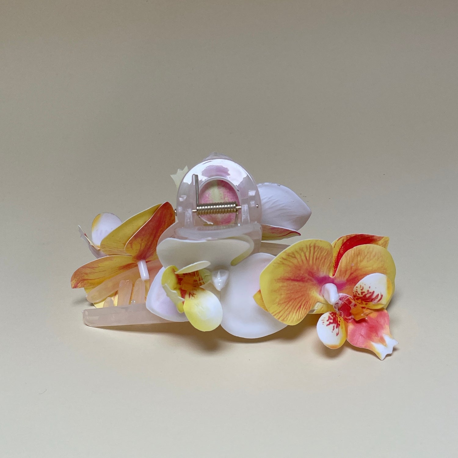 Orchid hairclip - Orange/White