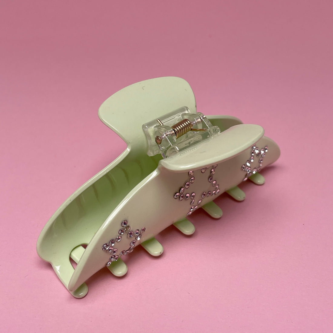 Hair clip With Stars - Light Green/Rhinestone