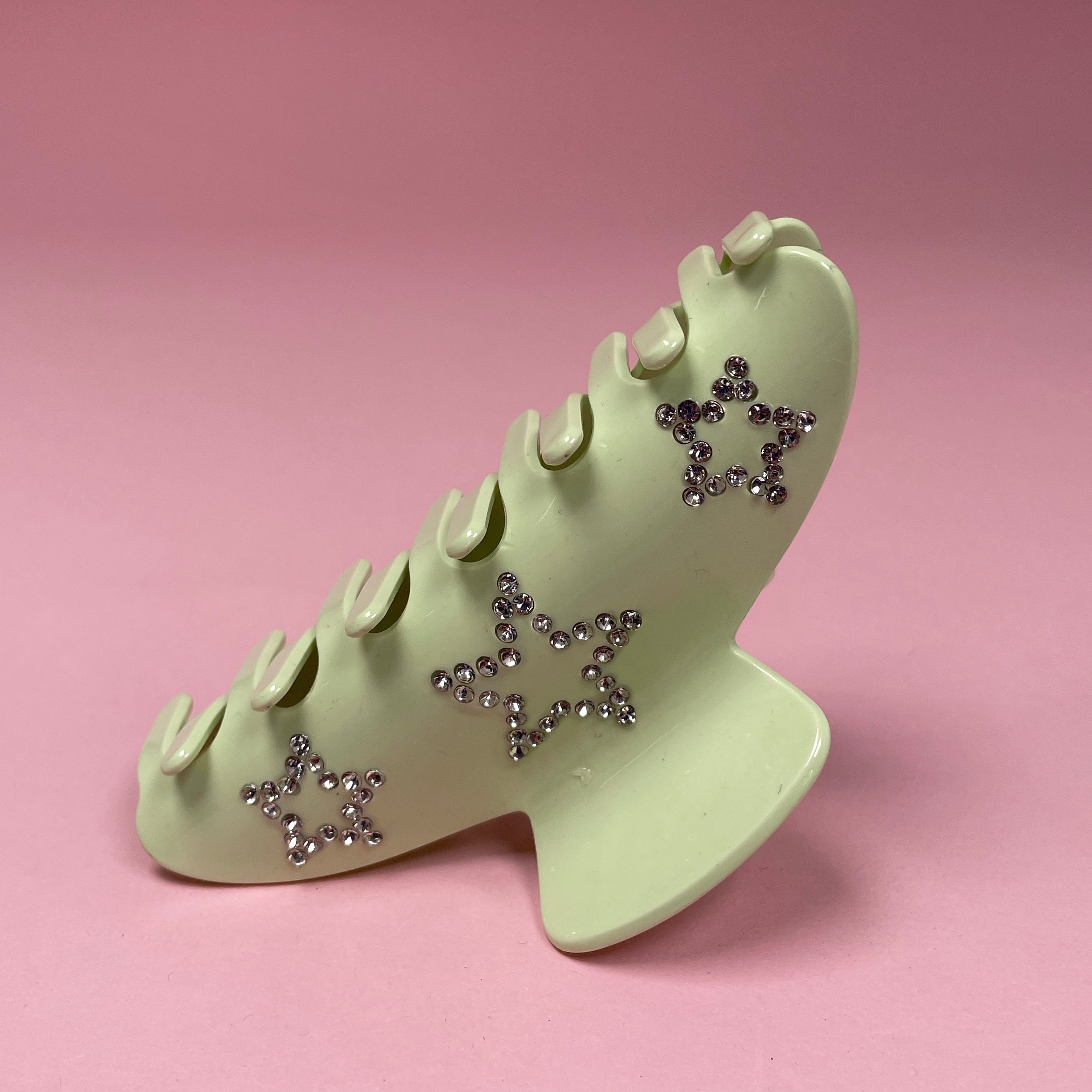 Hair clip With Stars - Light Green/Rhinestone