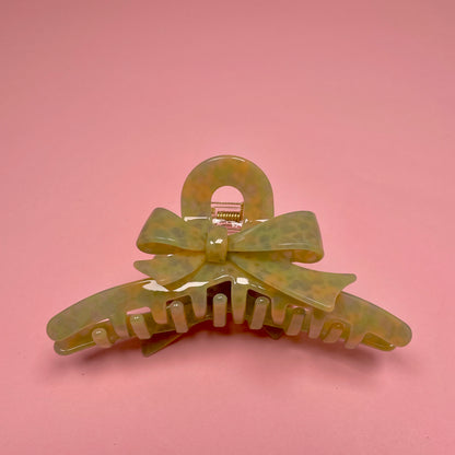 Bow Hair Clip - Green/Yellow