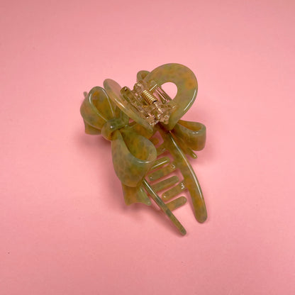 Bow Hair Clip - Green/Yellow