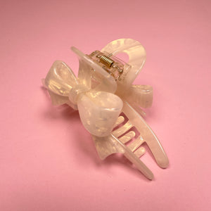 Bow Hair Clip - White Marble