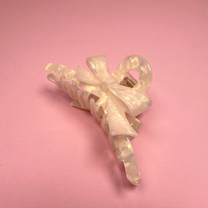 Bow Hair Clip - White Marble