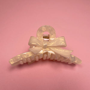 Bow Hair Clip - White Marble