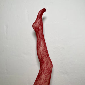 Flower Fishnet Tights NEW - Bordeaux