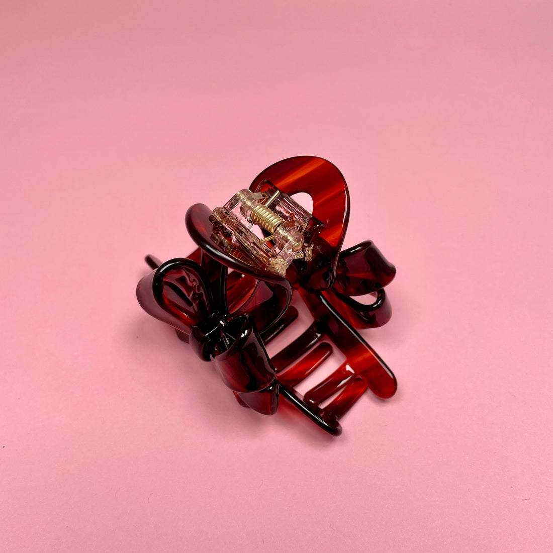 Hair Clip with 2 Bows - Dark Caramel/Red