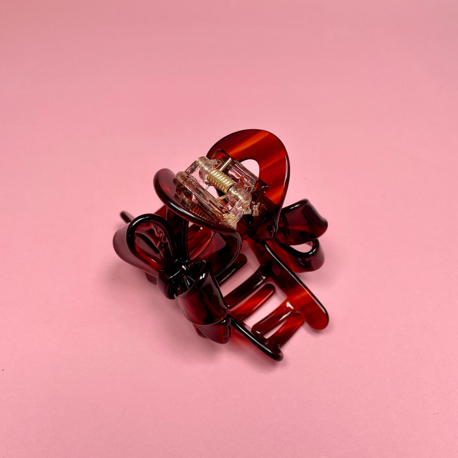 Hair Clip with 2 Bows - Dark Caramel/Red