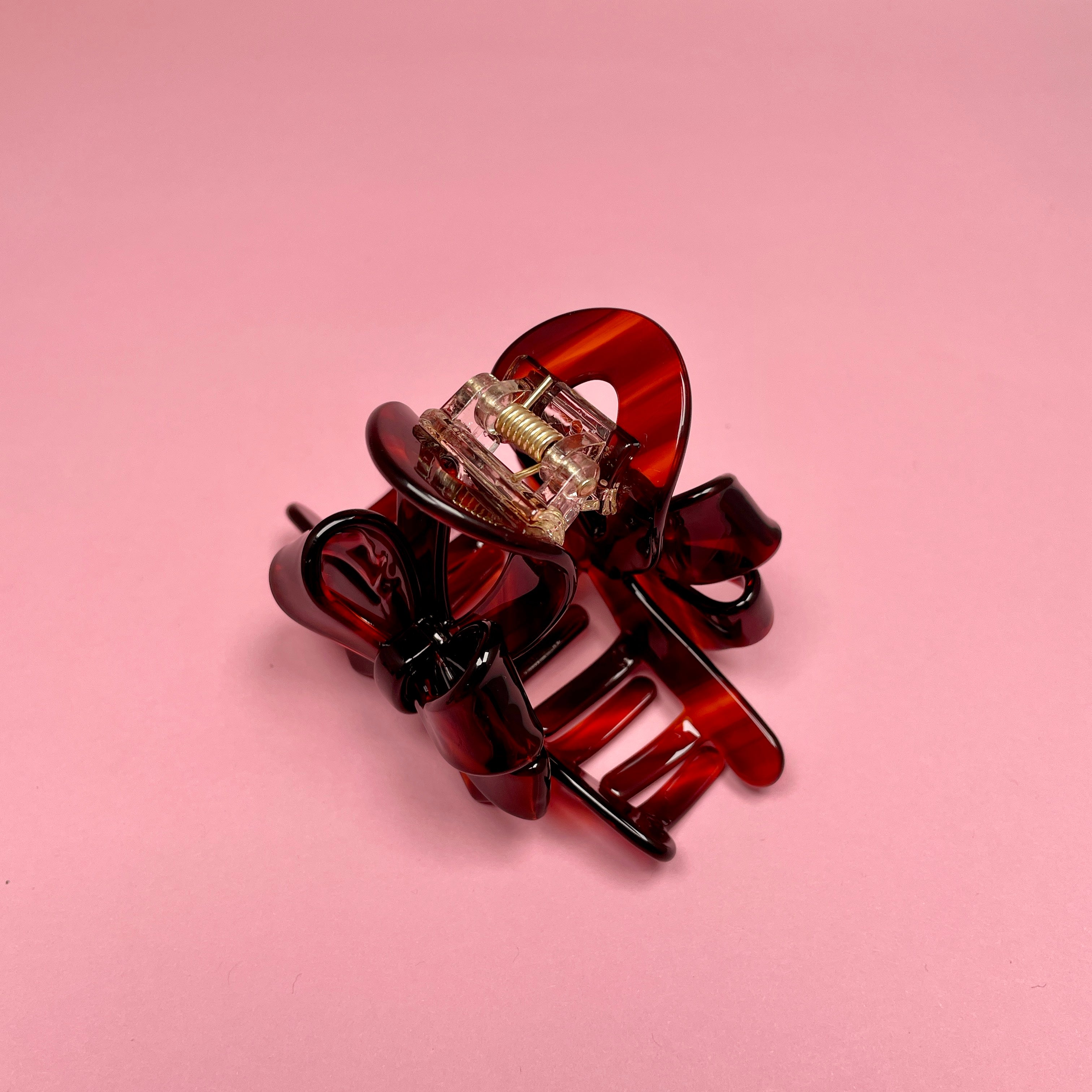 Hair Clip with 2 Bows - Dark Caramel/Red