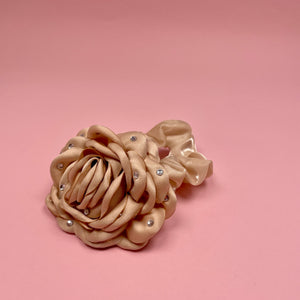 Rhinestone Rose Scrunchie - Beige