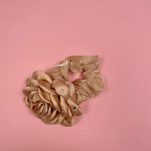 Rhinestone Rose Scrunchie - Beige