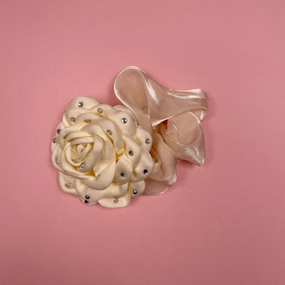 Rhinestone Rose Scrunchie - White