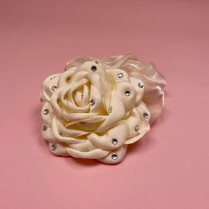 Rhinestone Rose Scrunchie - White