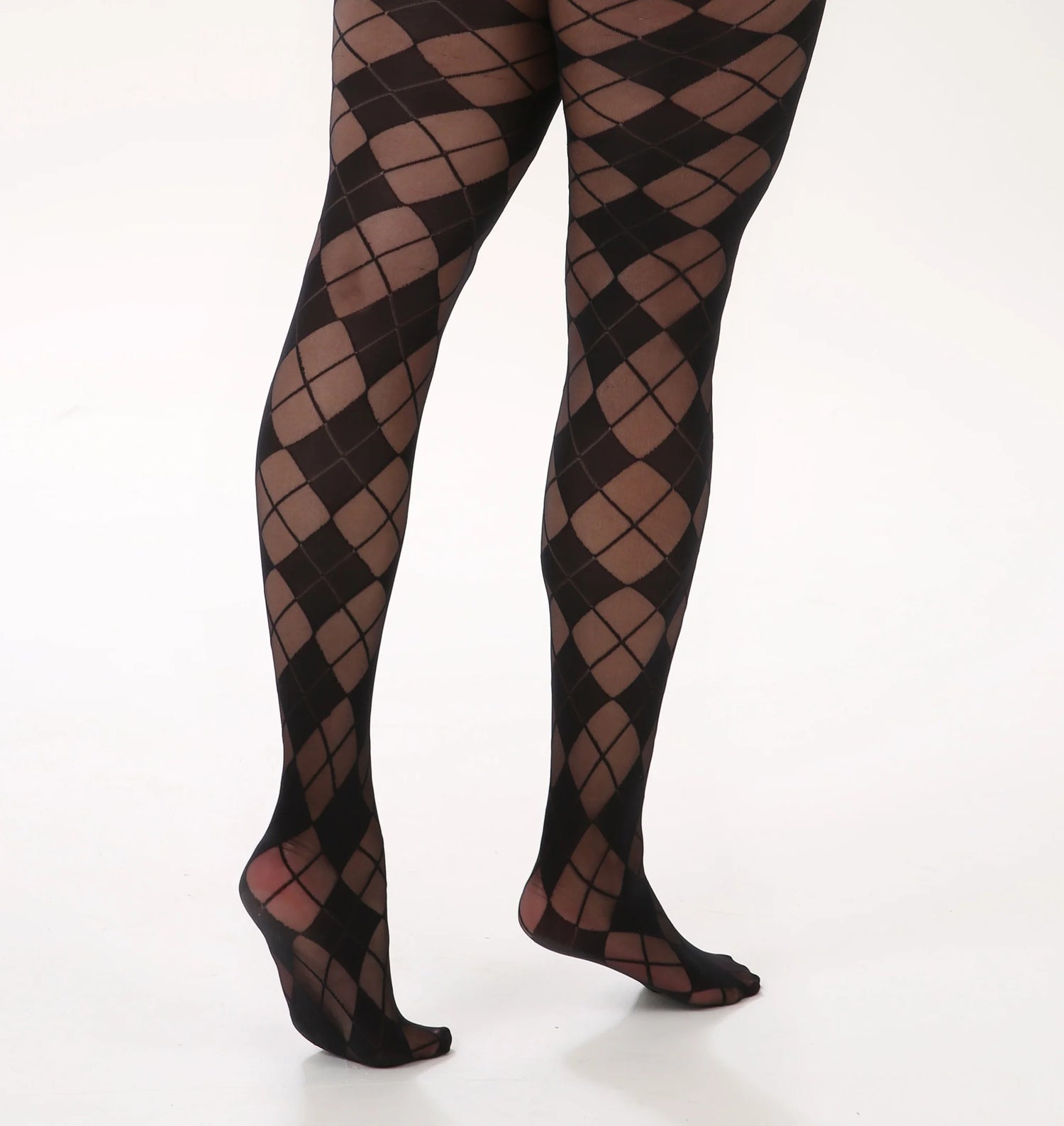PM Argyle Sheer Pattern Tights - Black