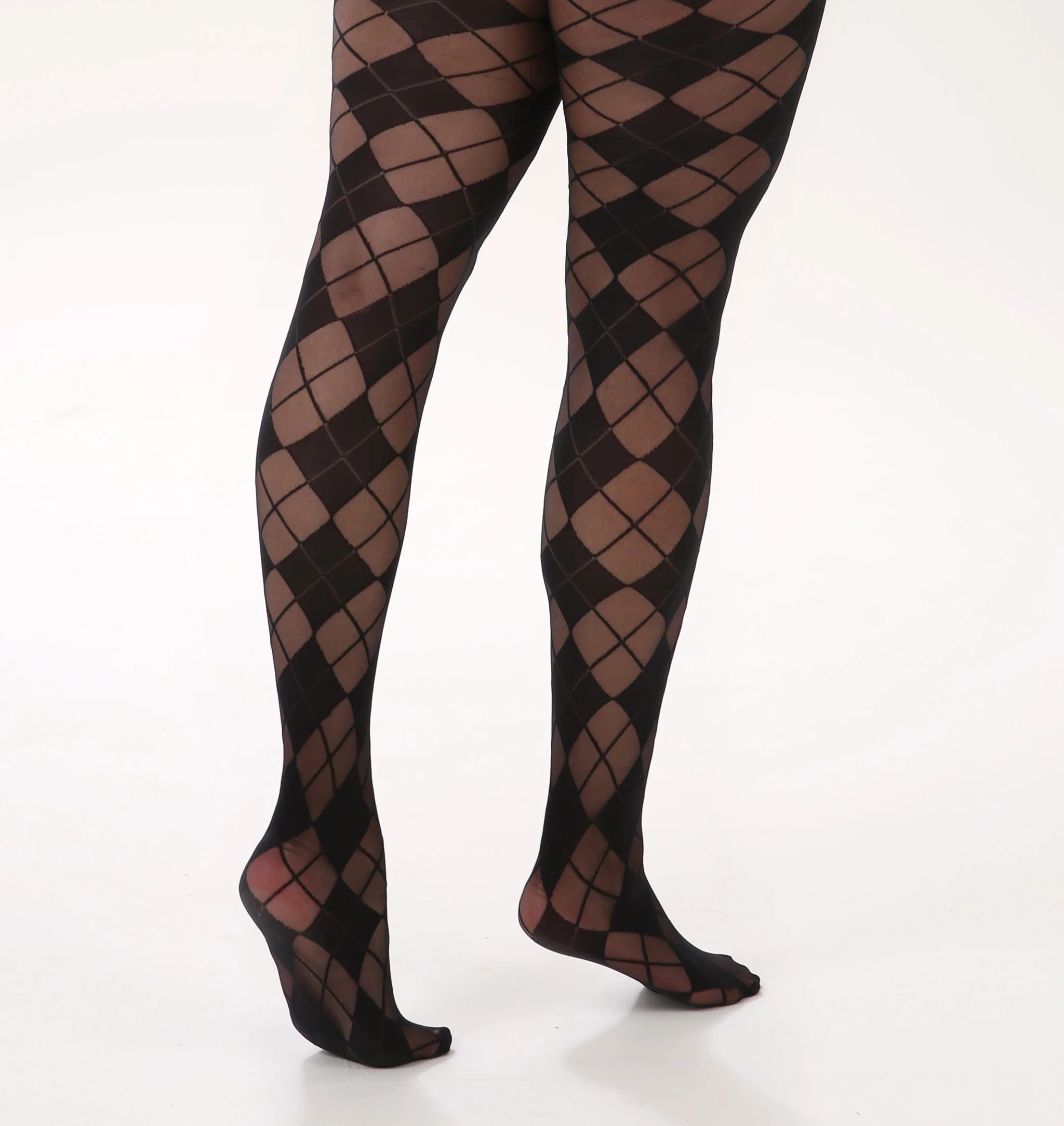 PM Argyle Sheer Pattern Tights - Black