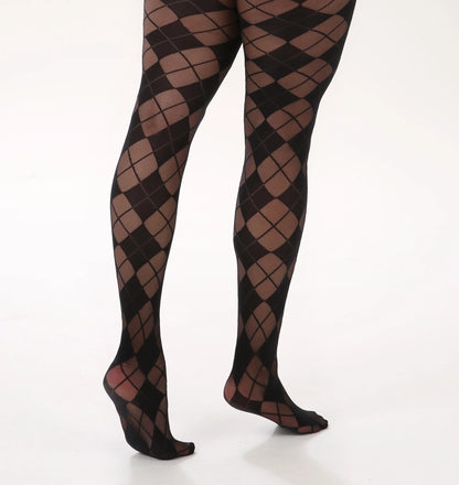 PM Argyle Sheer Pattern Tights - Black