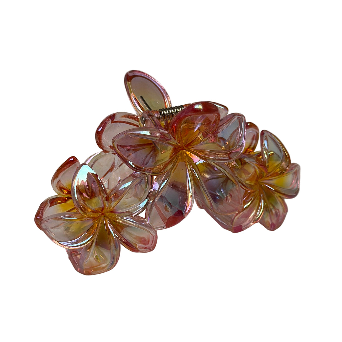 Triple Tropical Blossom Hair Clip - Iridescent Pink &amp; Yellow