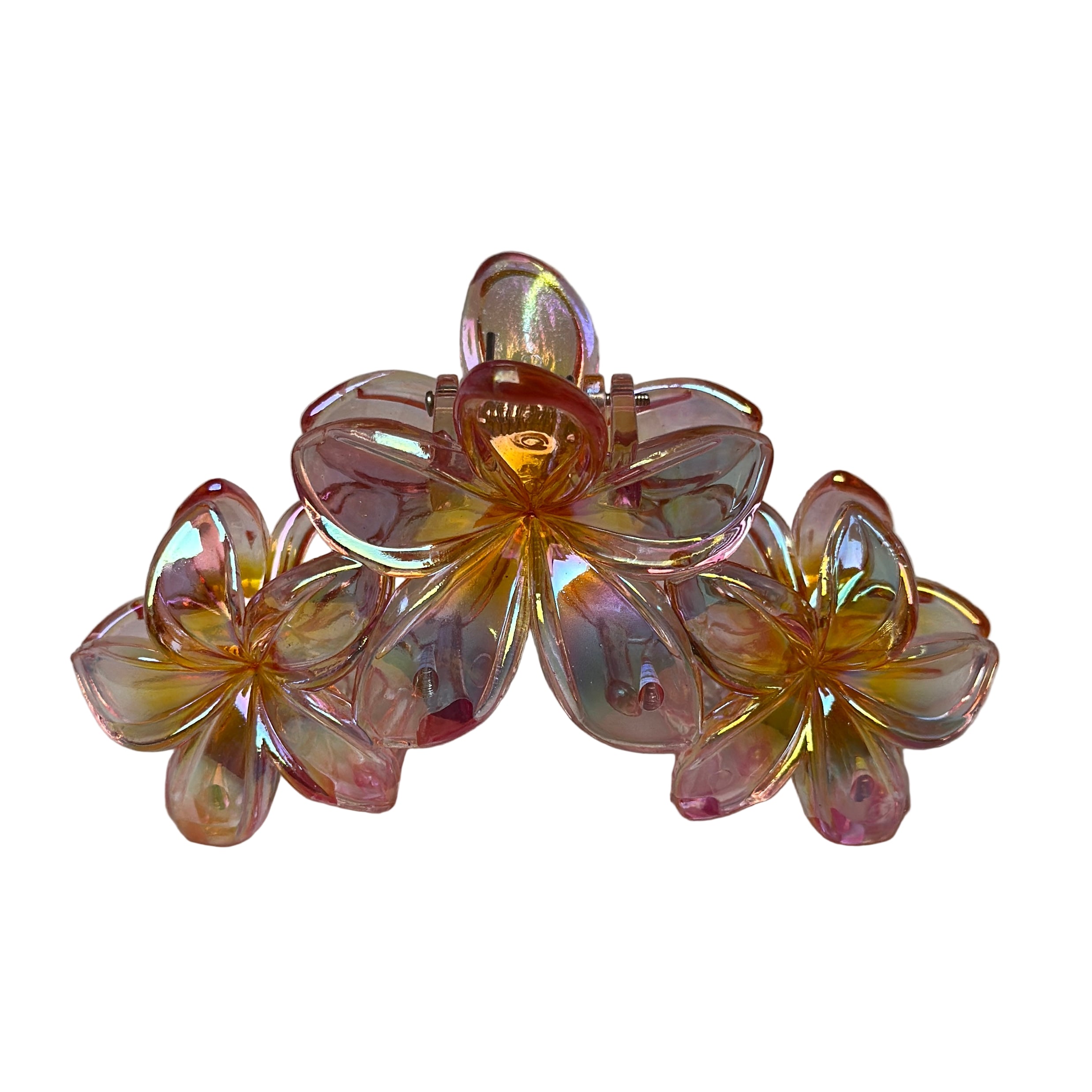 Triple Tropical Blossom Hair Clip - Iridescent Pink & Yellow