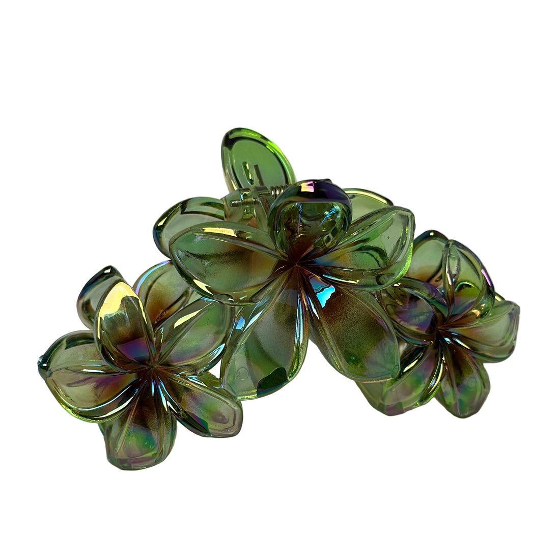 Triple Tropical Blossom Hair Clip - Iridescent Green &amp; Purple