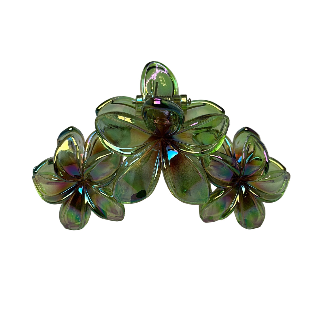 Triple Tropical Blossom Hair Clip - Iridescent Green &amp; Purple