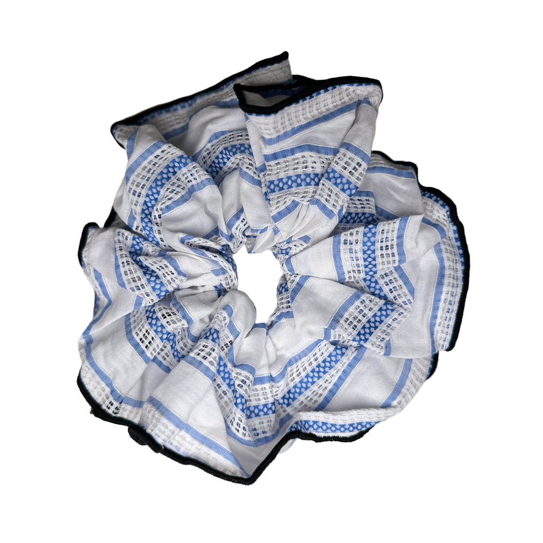 Embroidered Scrunchie - White &amp; Blue