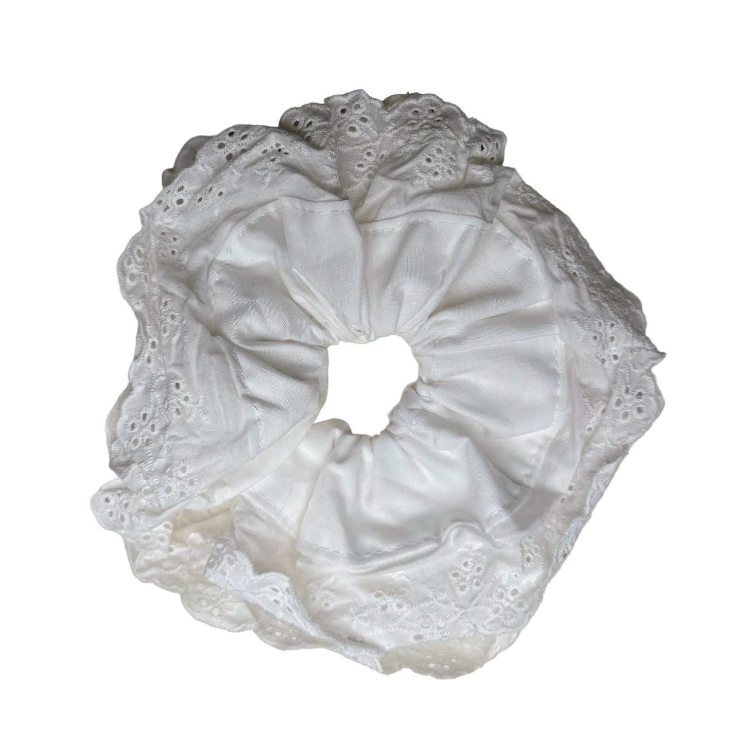Broderie Anglaise Trim Scrunchie - White