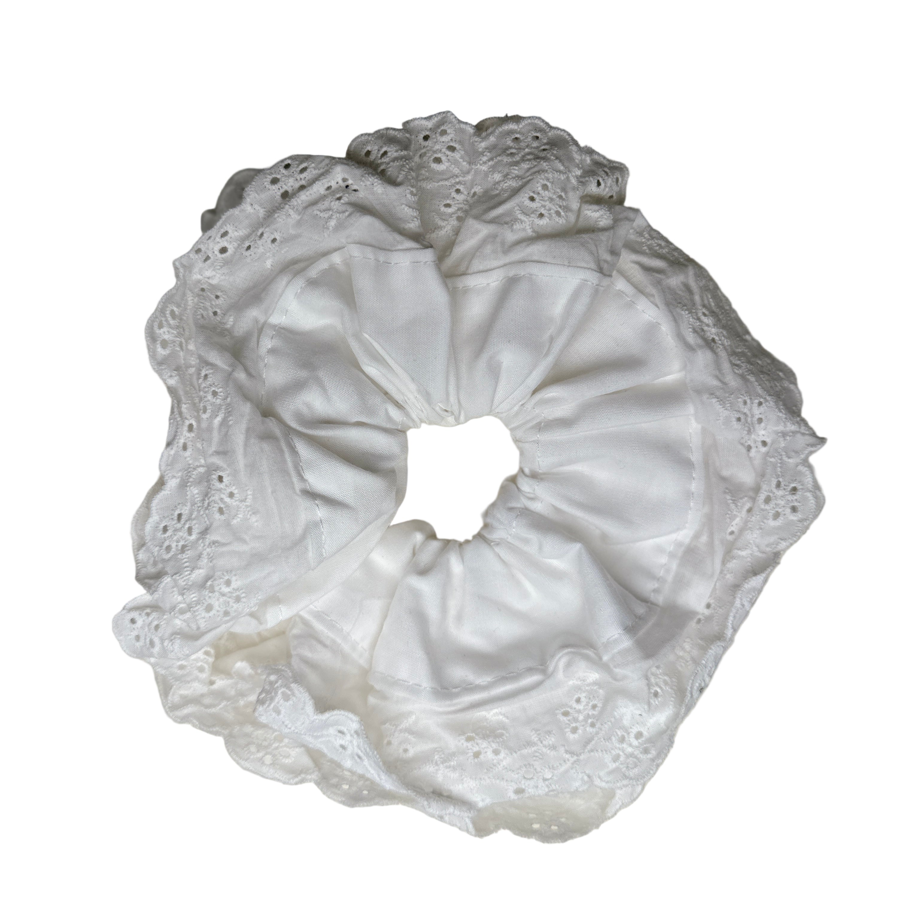 Broderie Anglaise Trim Scrunchie - White