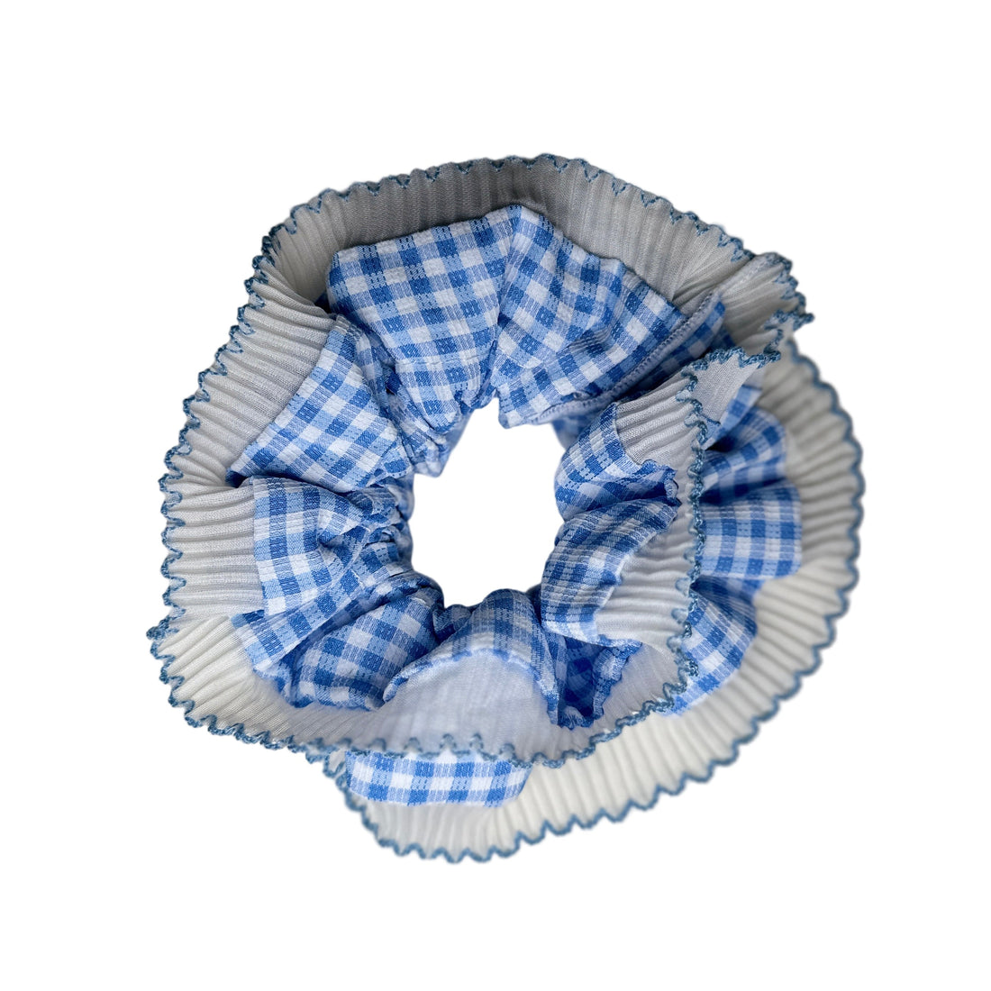 Ruffle Gingham Scrunchie - Blue