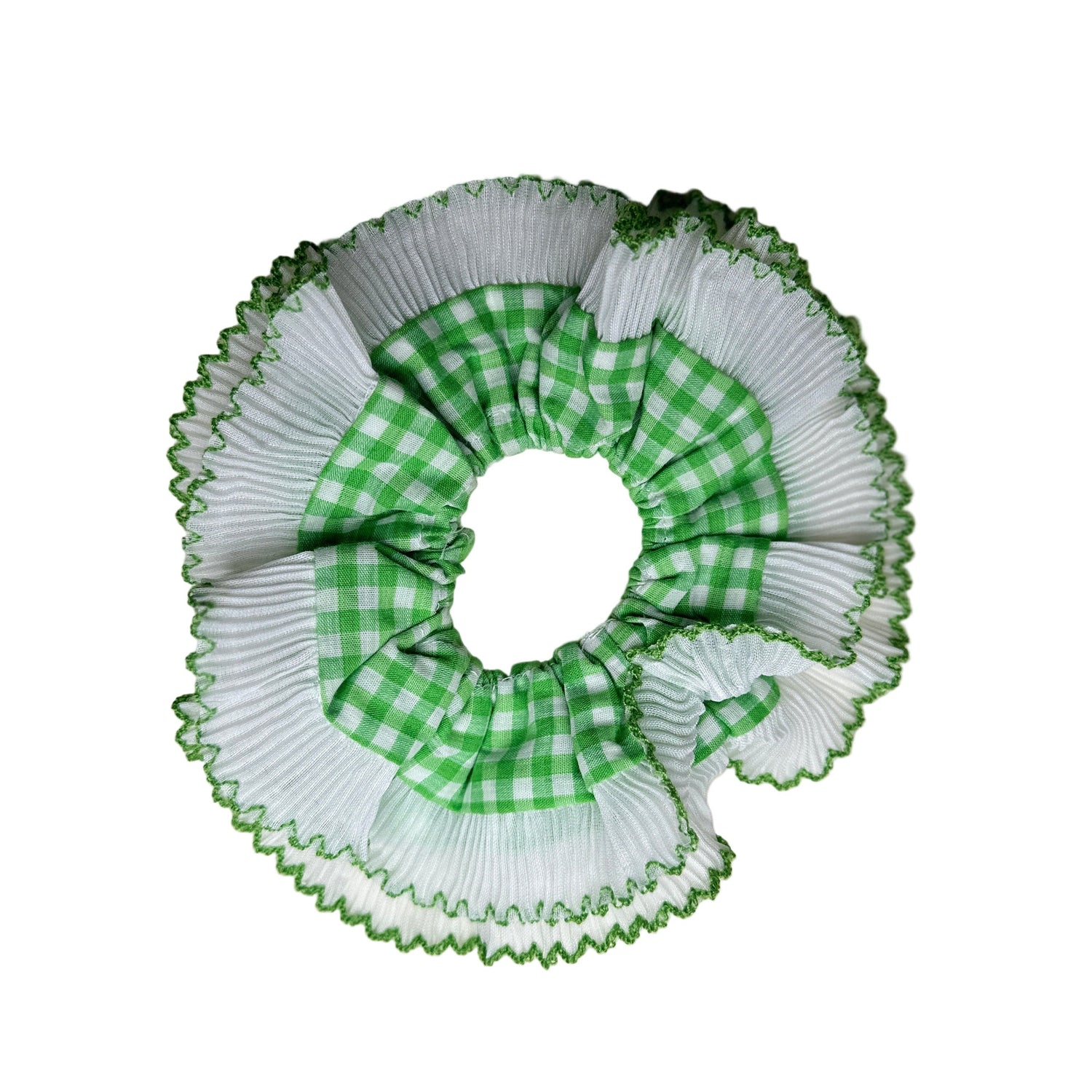 Ruffle Gingham Scrunchie - Green