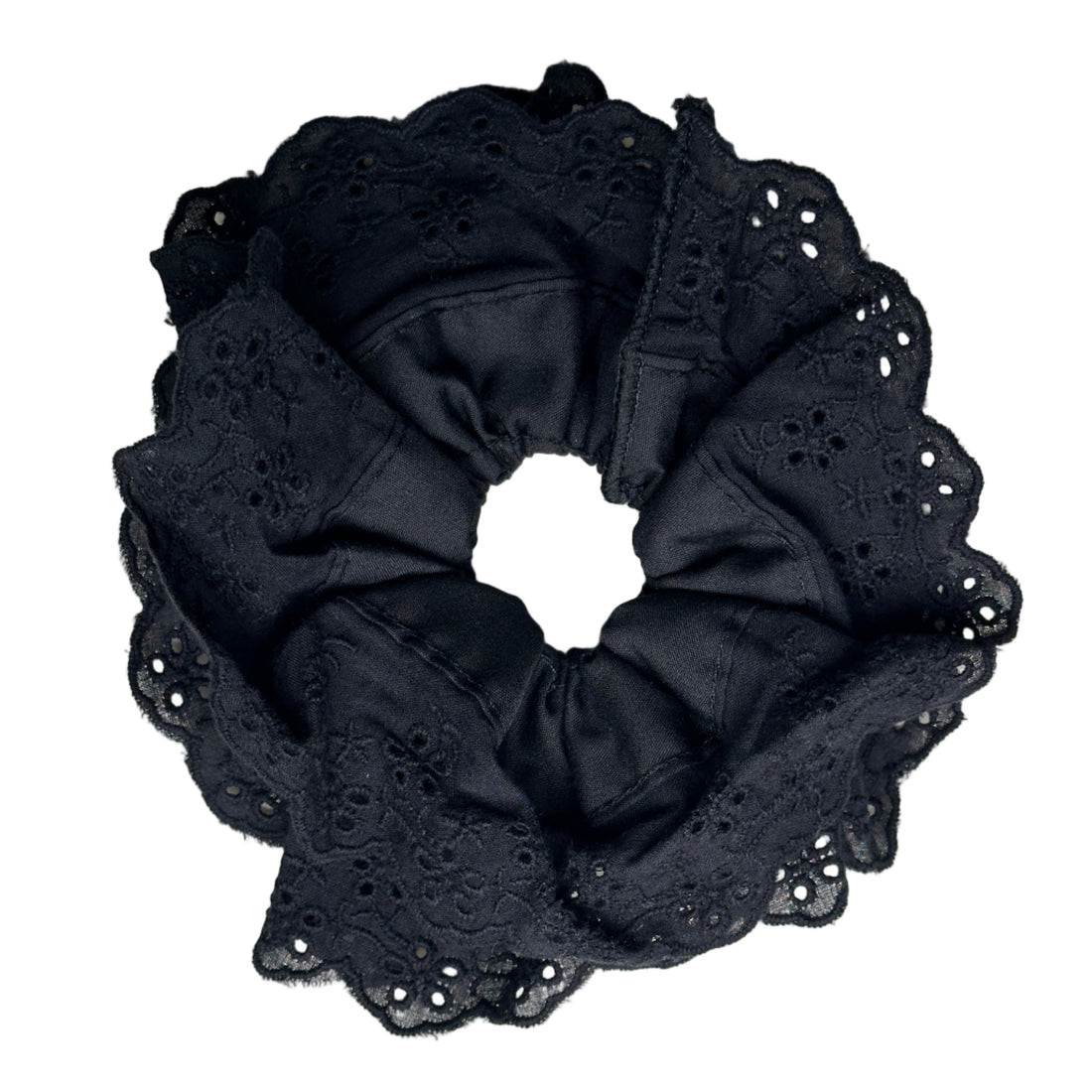 Broderie Anglaise Trim Scrunchie - Black