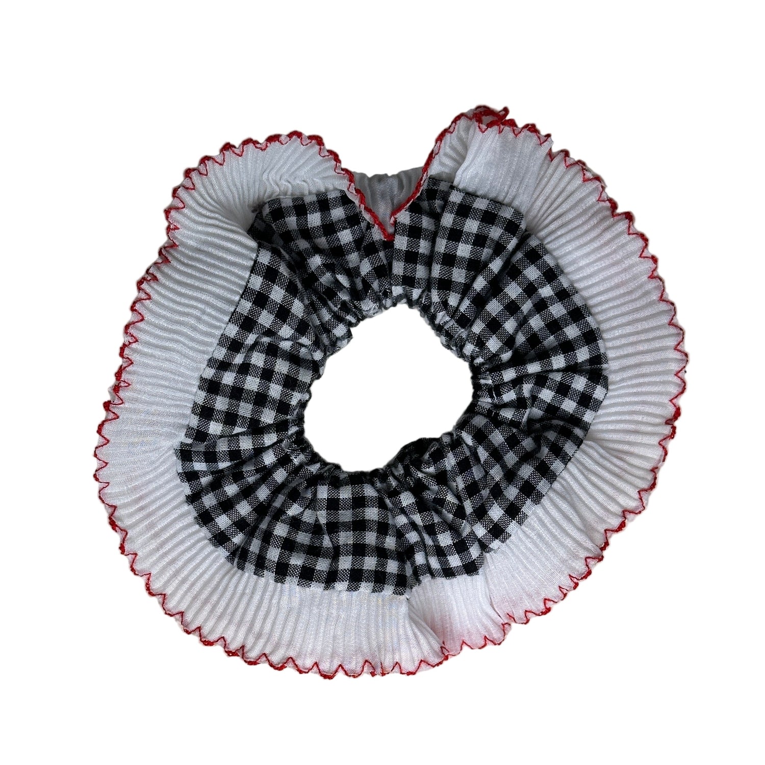 Ruffle Gingham Scrunchie - Black &amp; White