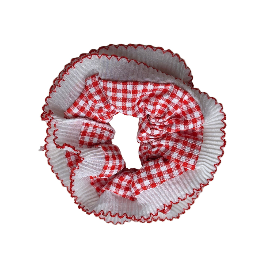 Ruffle Gingham Scrunchie - Red