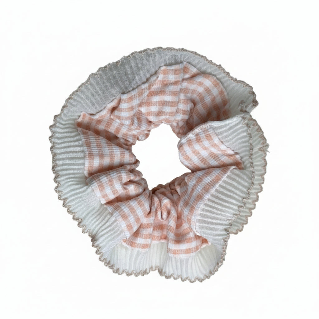 Ruffle Gingham Scrunchie - Peach