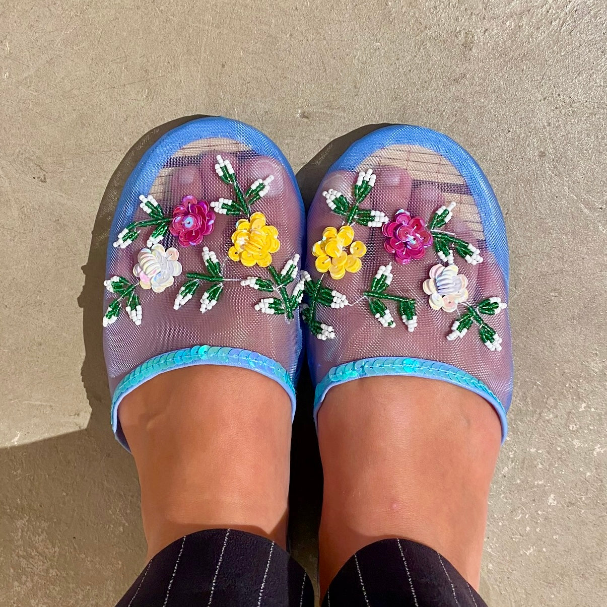 Mesh Slippers - Blue/Multi sequin