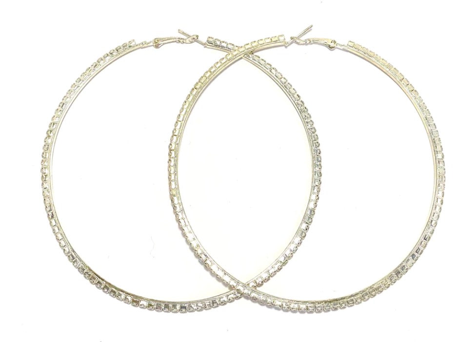 Rhinestone Hoops XL - 9 CM - Silver – PRAG COPENHAGEN